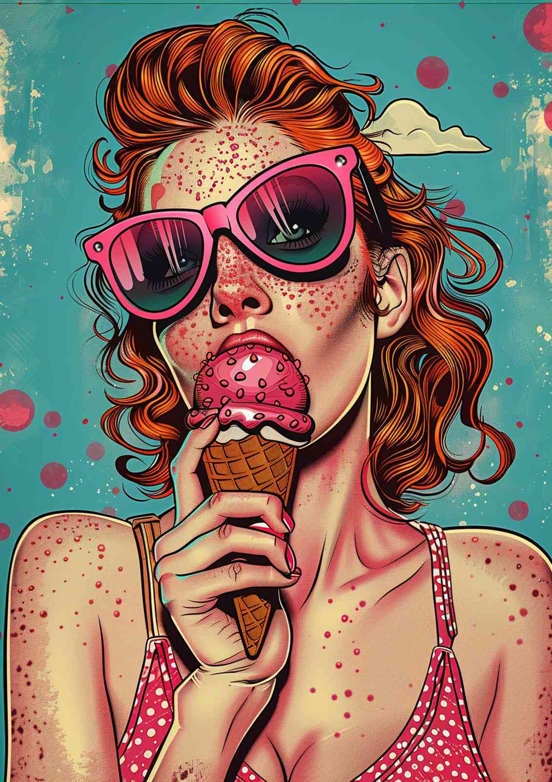 Retro Summer Vibes Ice Cream Girl Wall Art