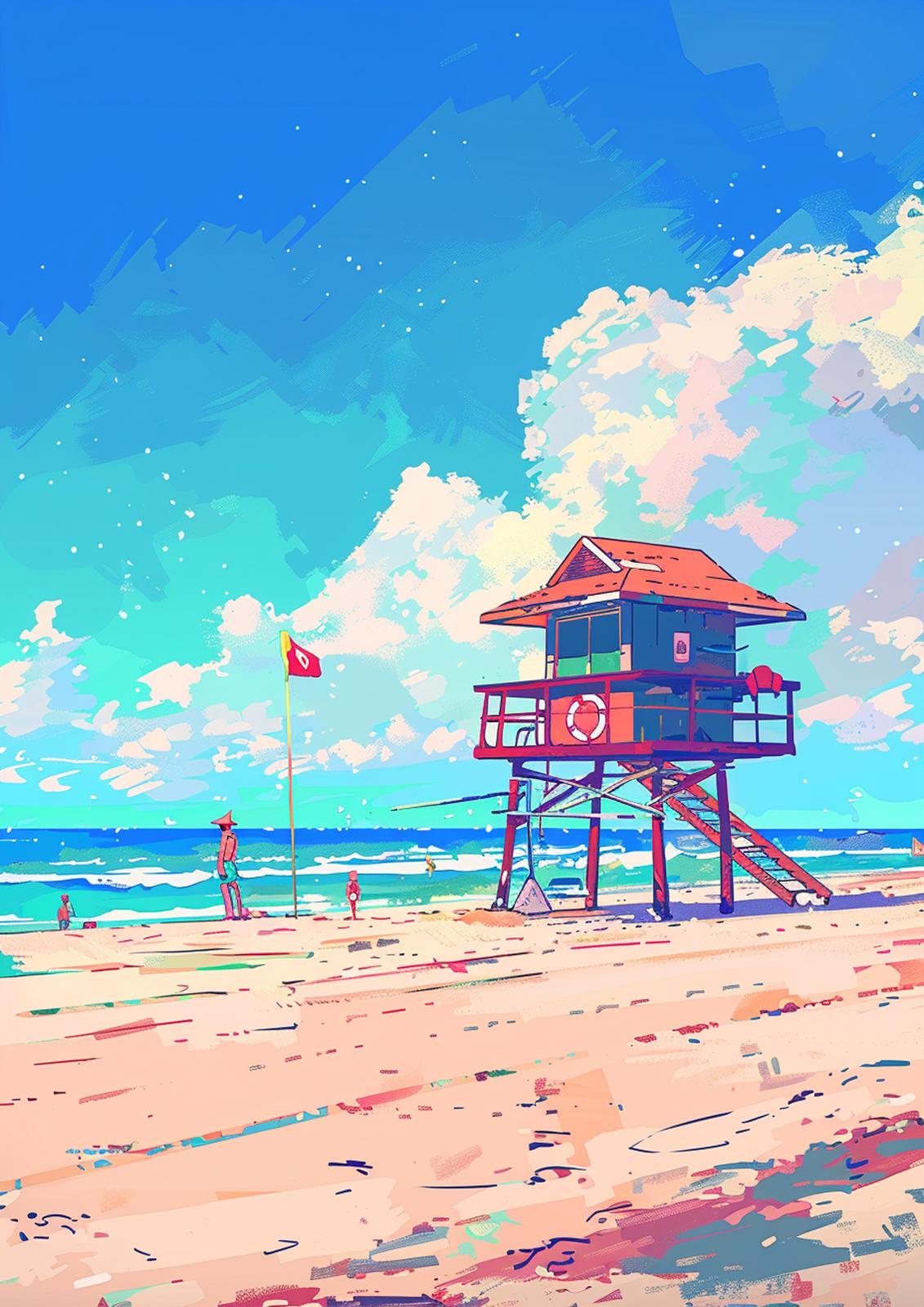 Vibrant Beach Lifeguard Tower Wall Art