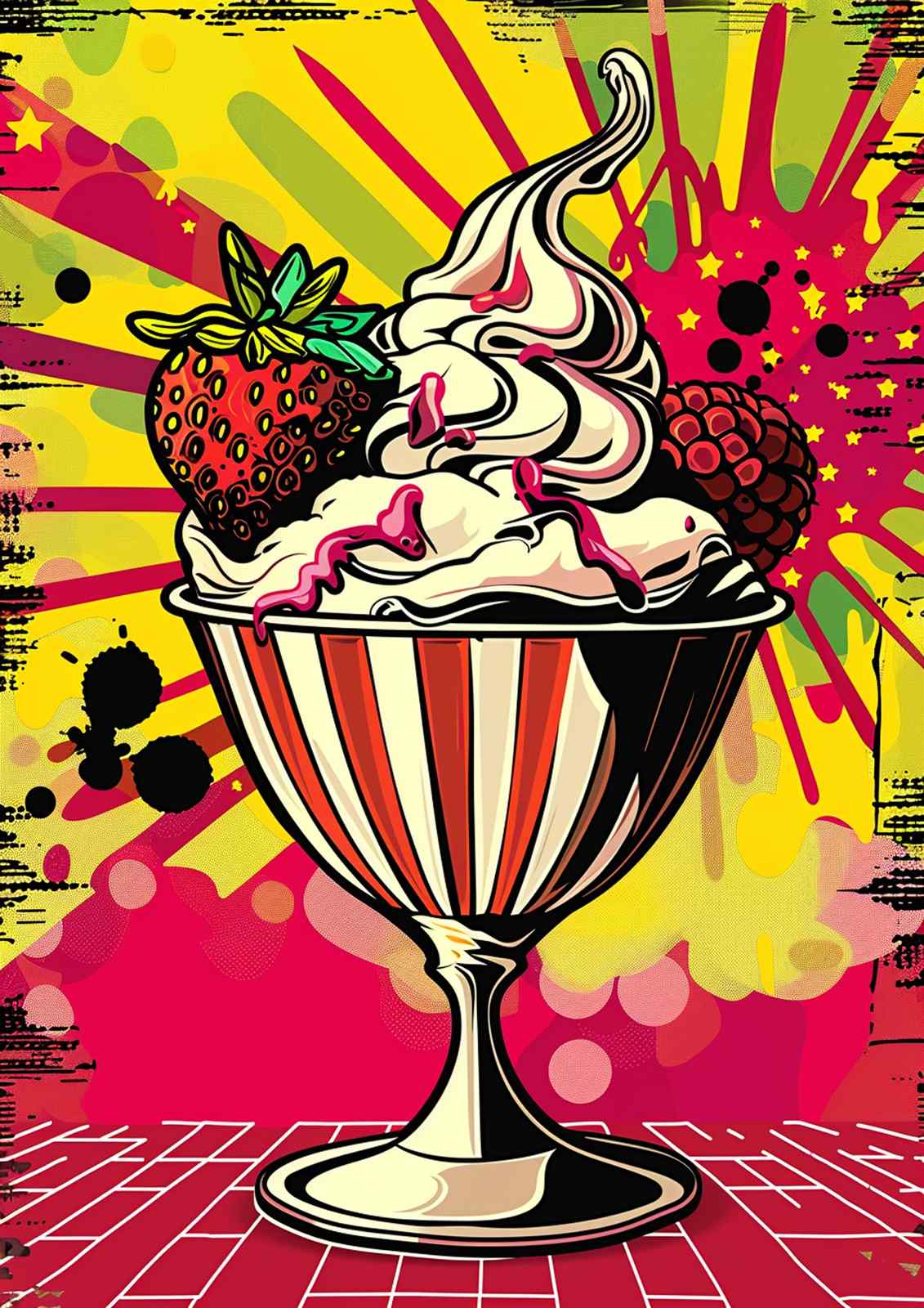 Vibrant Berry Sundae Pop Art Wall Art