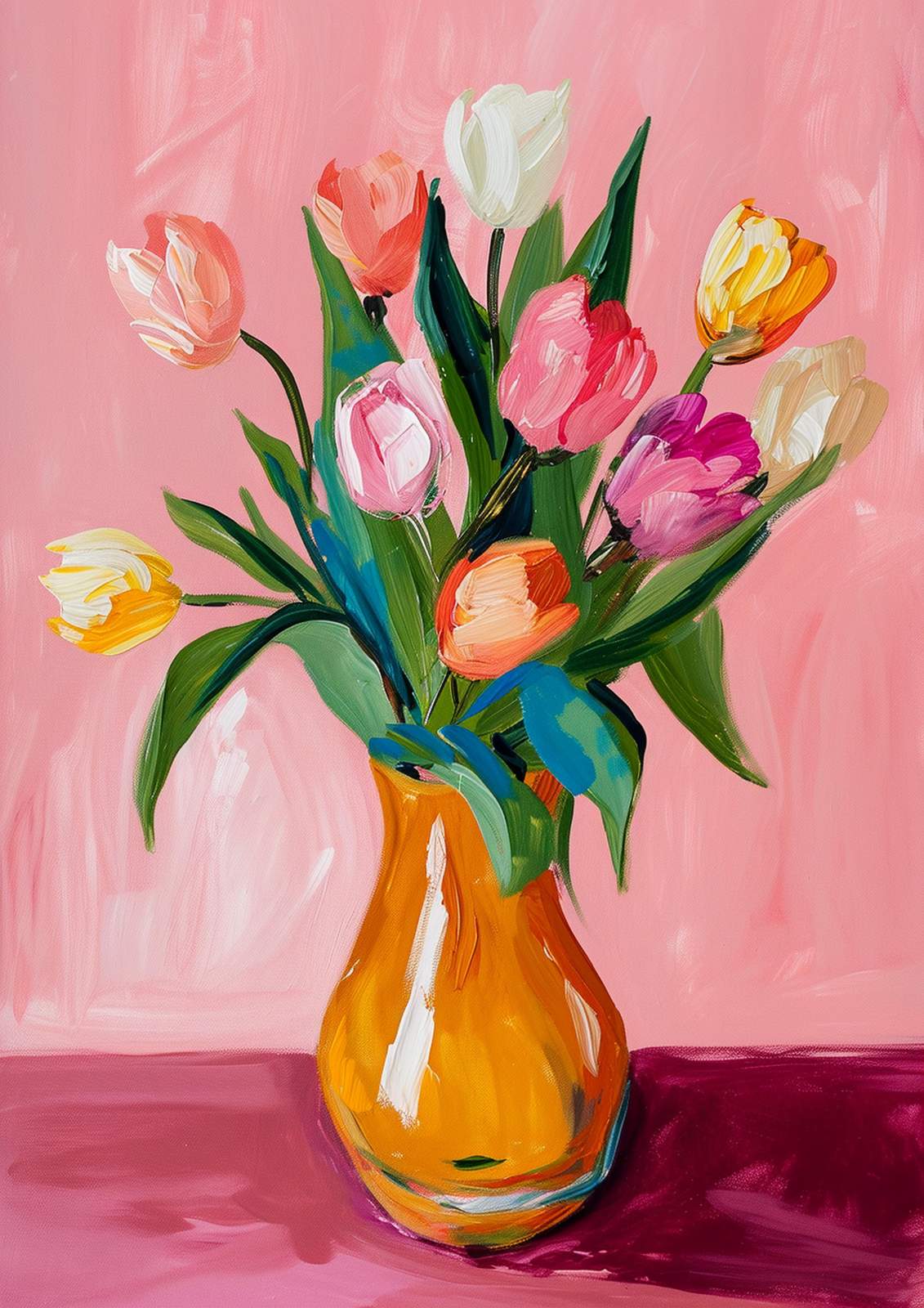 Vibrant Tulip Bouquet Modern Floral Wall Art