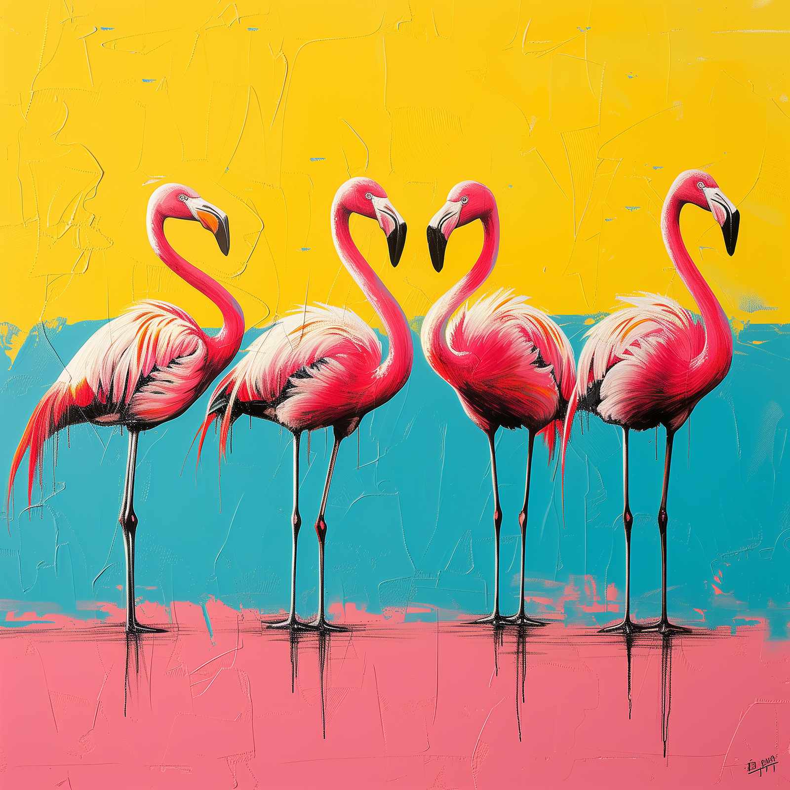 Vibrant Flamingos Abstract Art Wall Art