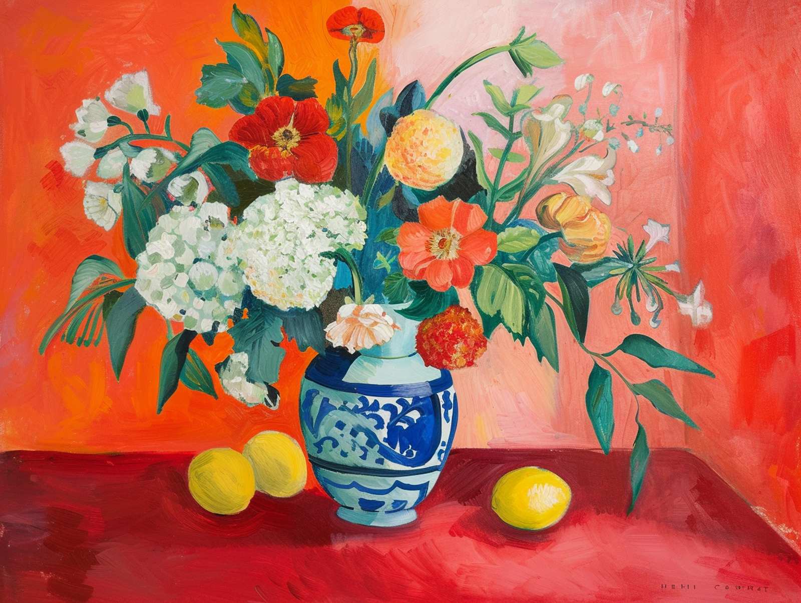 Vibrant Floral Still Life with Lemons Wall Art