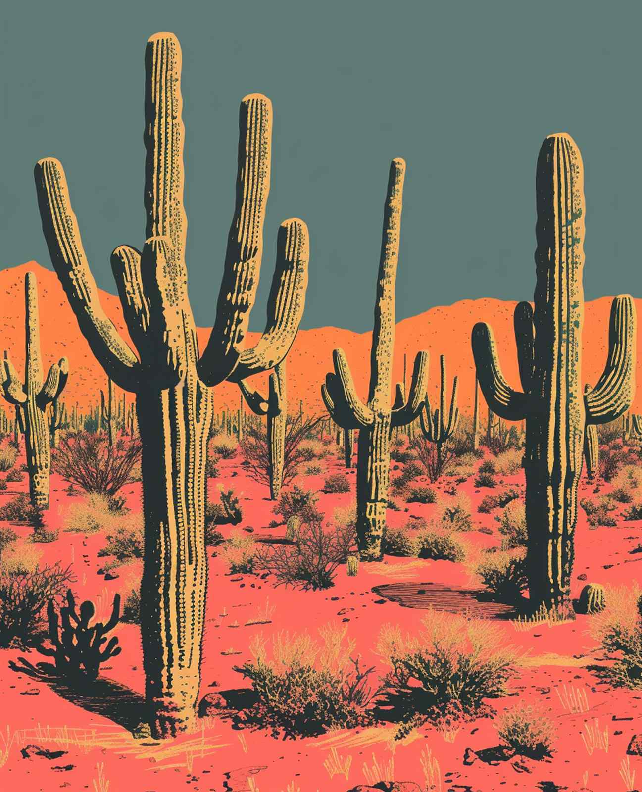 Desert Cactus Sunset Wall Art