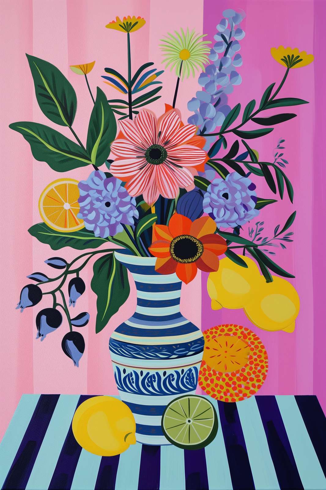 Vibrant Citrus Floral Still Life Wall Art