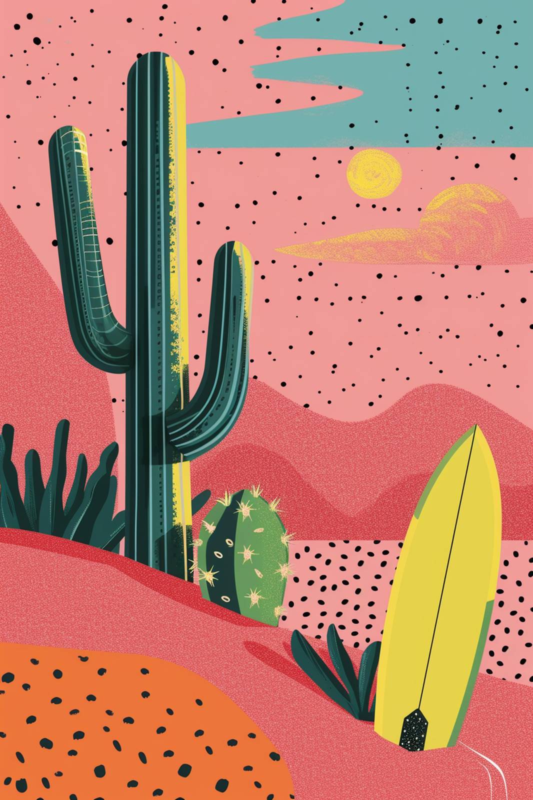 Desert Sunset Surf Cactus Wall Art