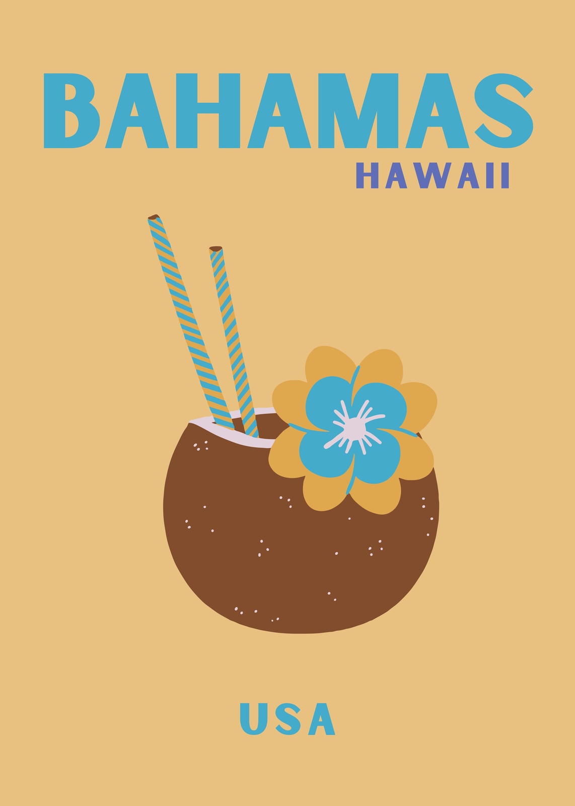 Bahamas Hawaii Tropical Coconut Drink Wall Art