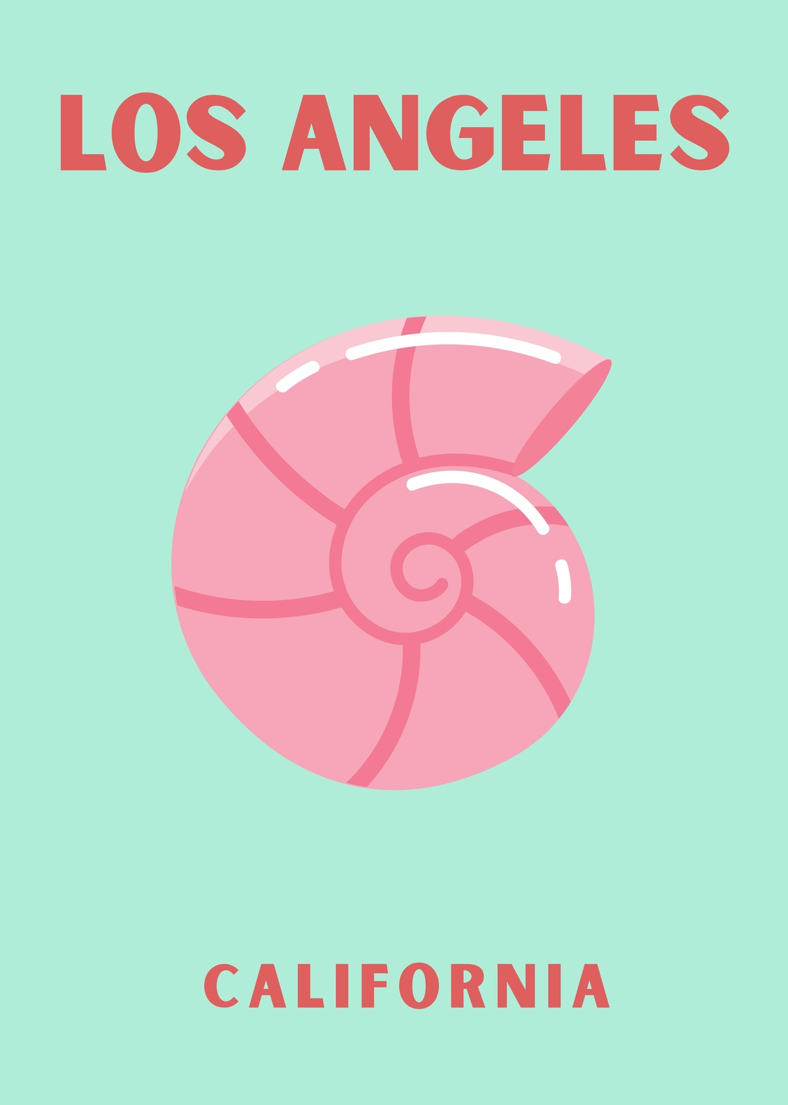 Retro Pink Seashell Los Angeles Wall Art
