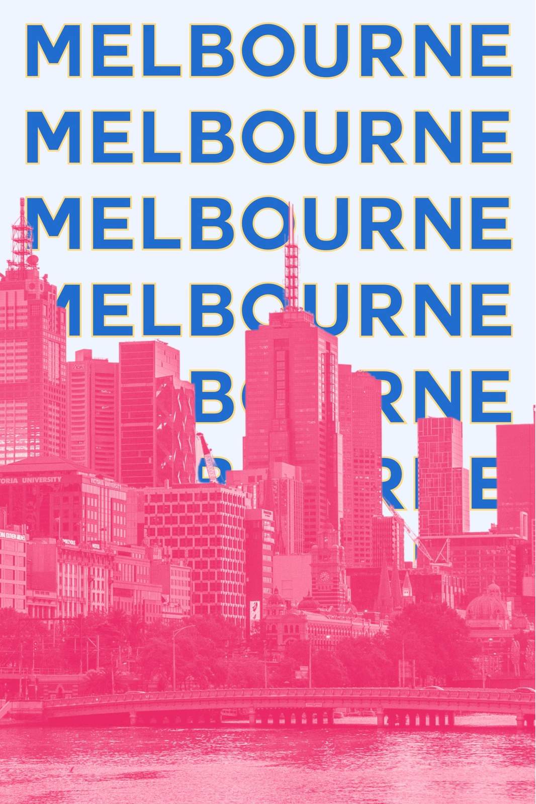Vibrant Melbourne Skyline Typographic Wall Art