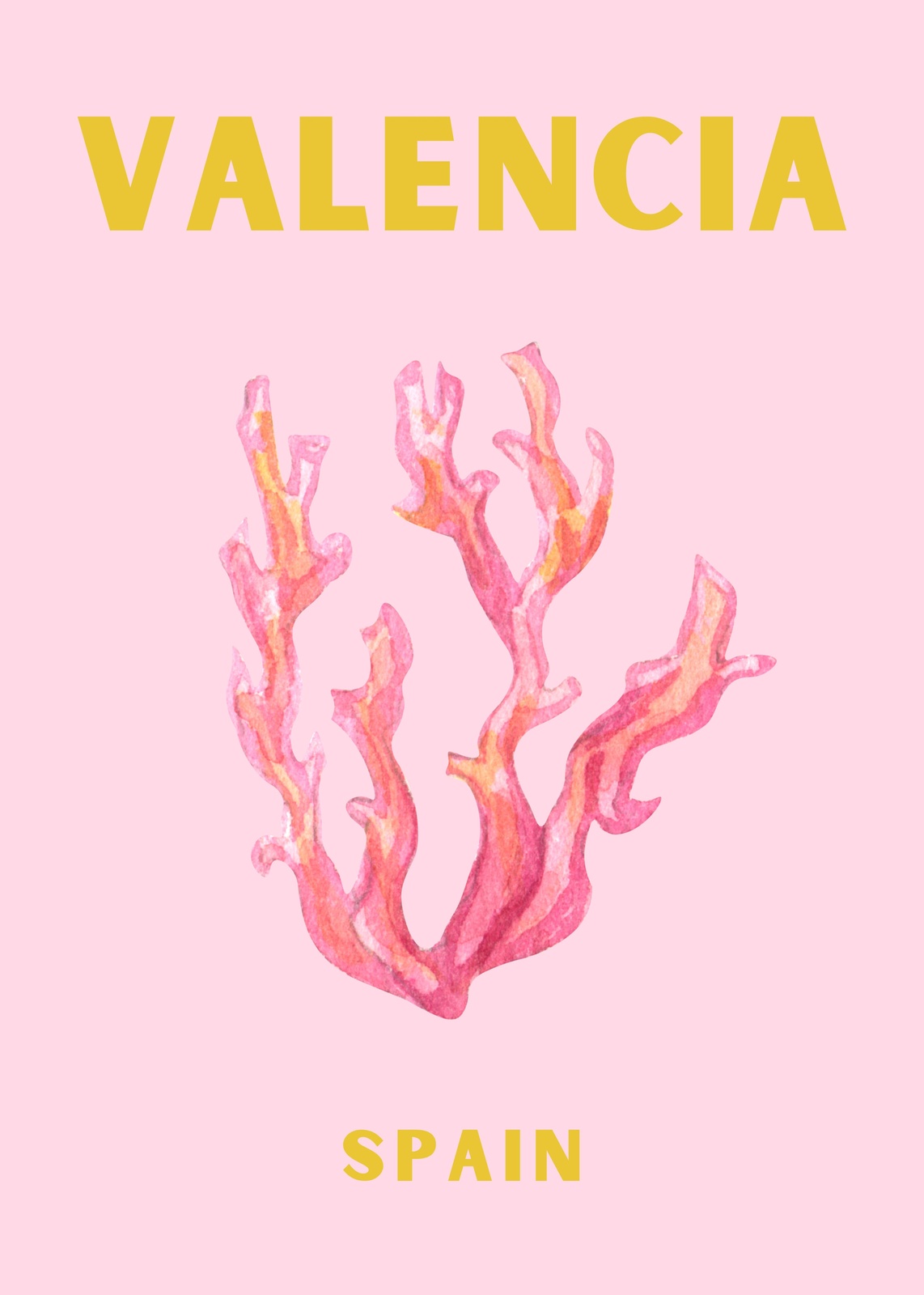 Pink Coral Valencia Spain Watercolor Wall Art