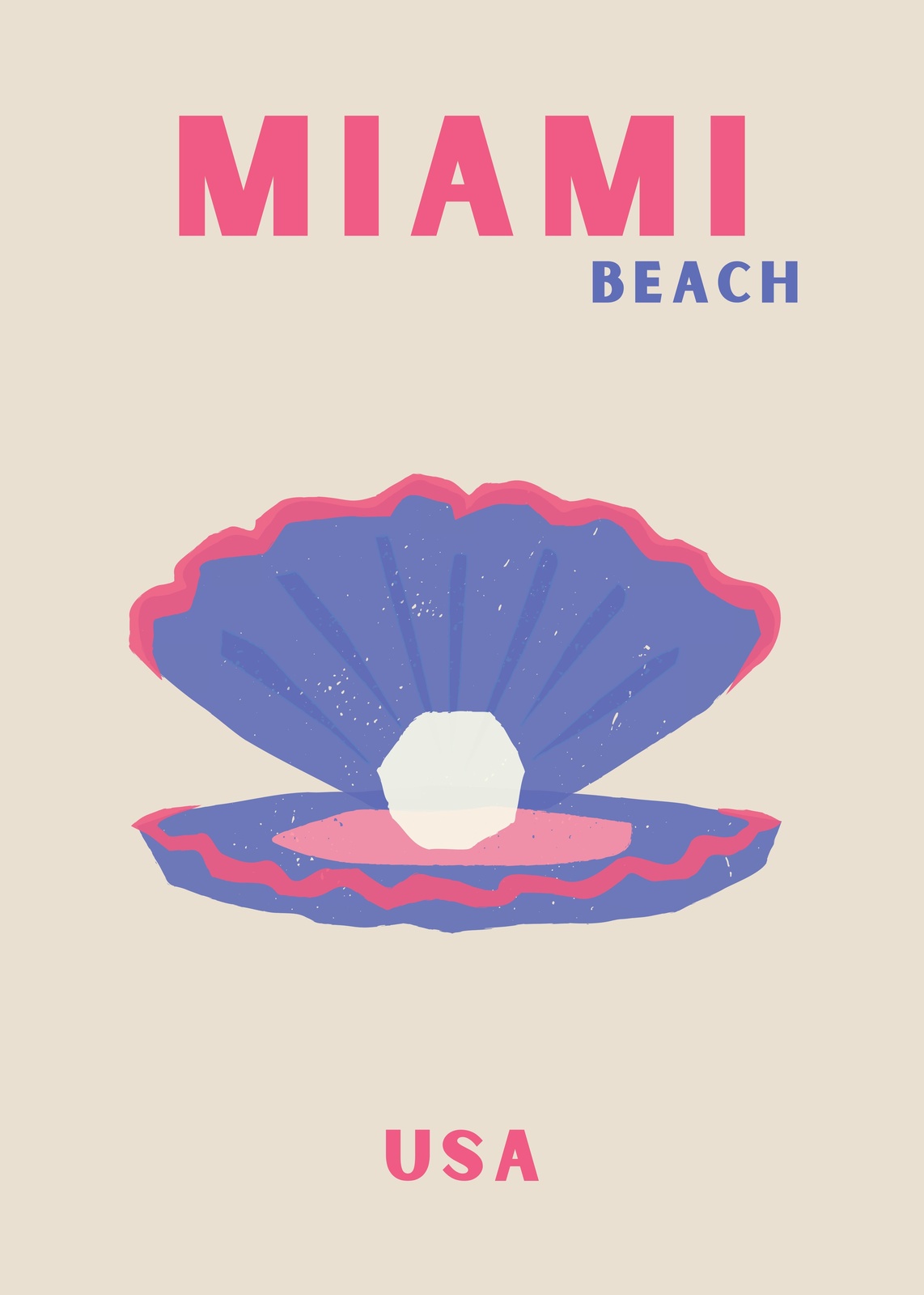 Miami Beach Pearl Seashell Vintage Travel Wall Art
