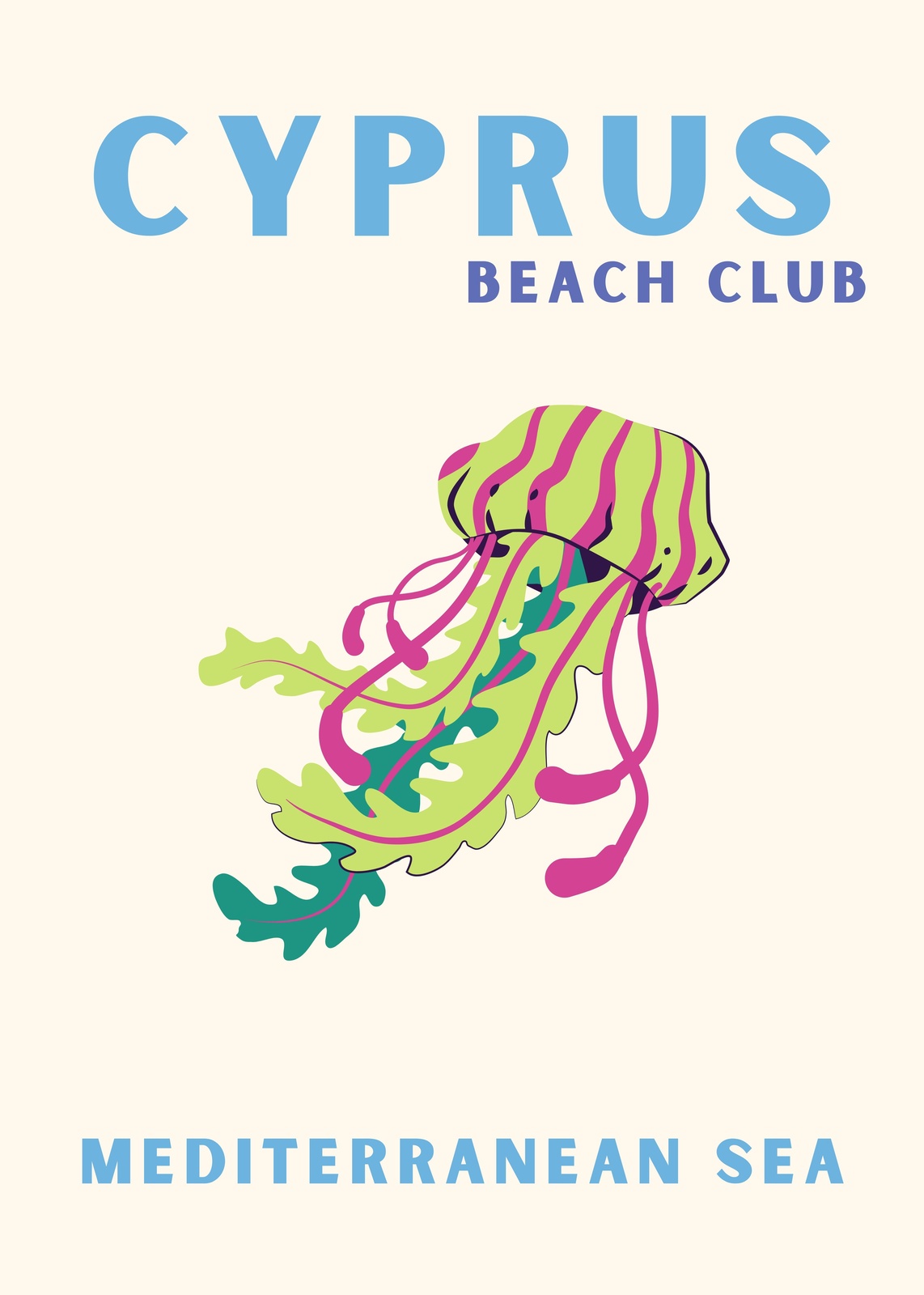 Retro Cyprus Beach Club Jellyfish Wall Art