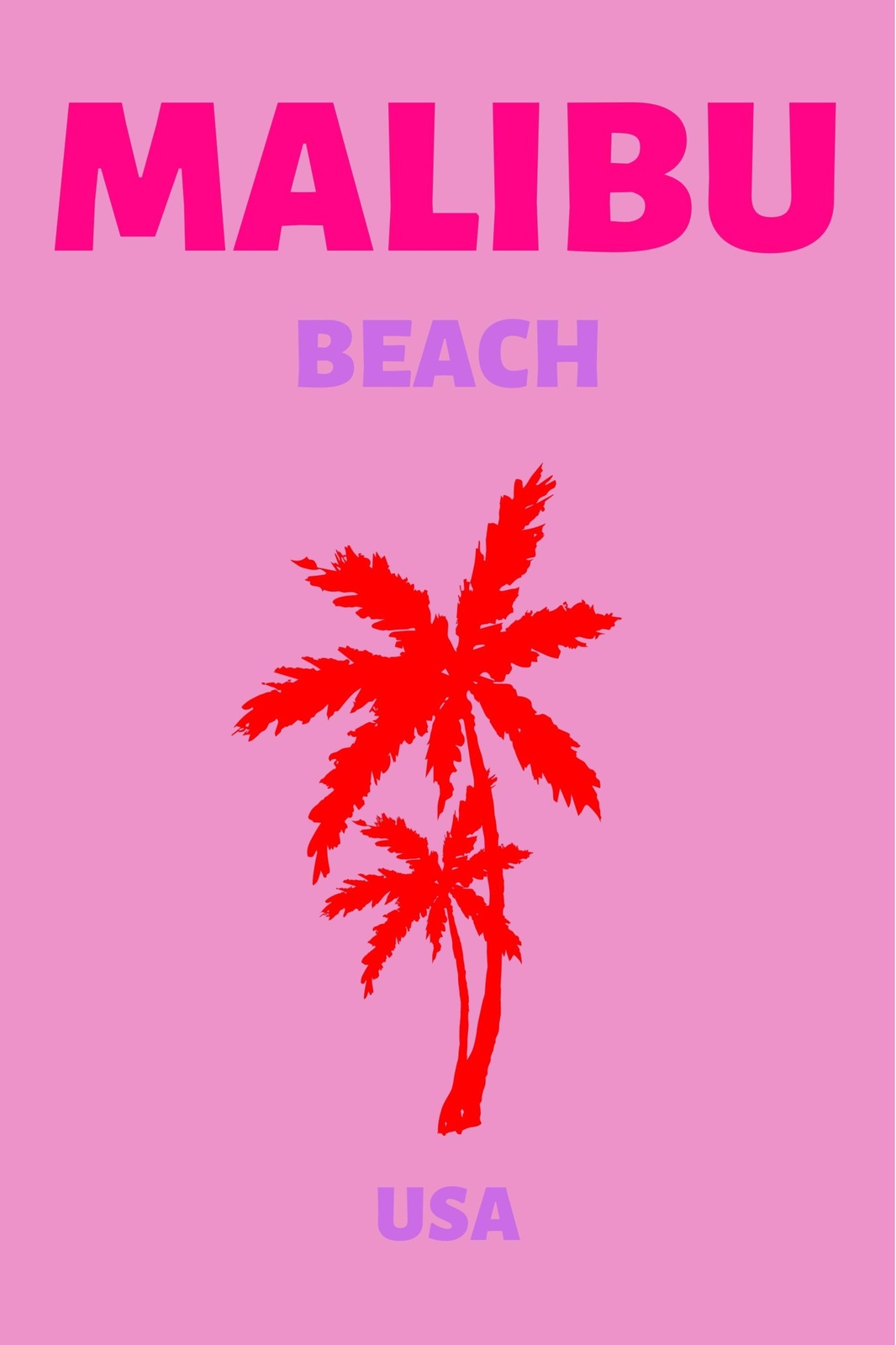 Vibrant Malibu Beach Palm Tree Wall Art
