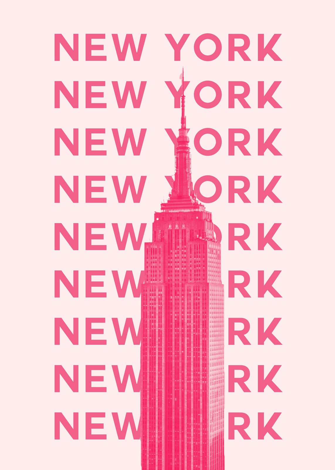 Pink Empire State Building Typography Wall Art
