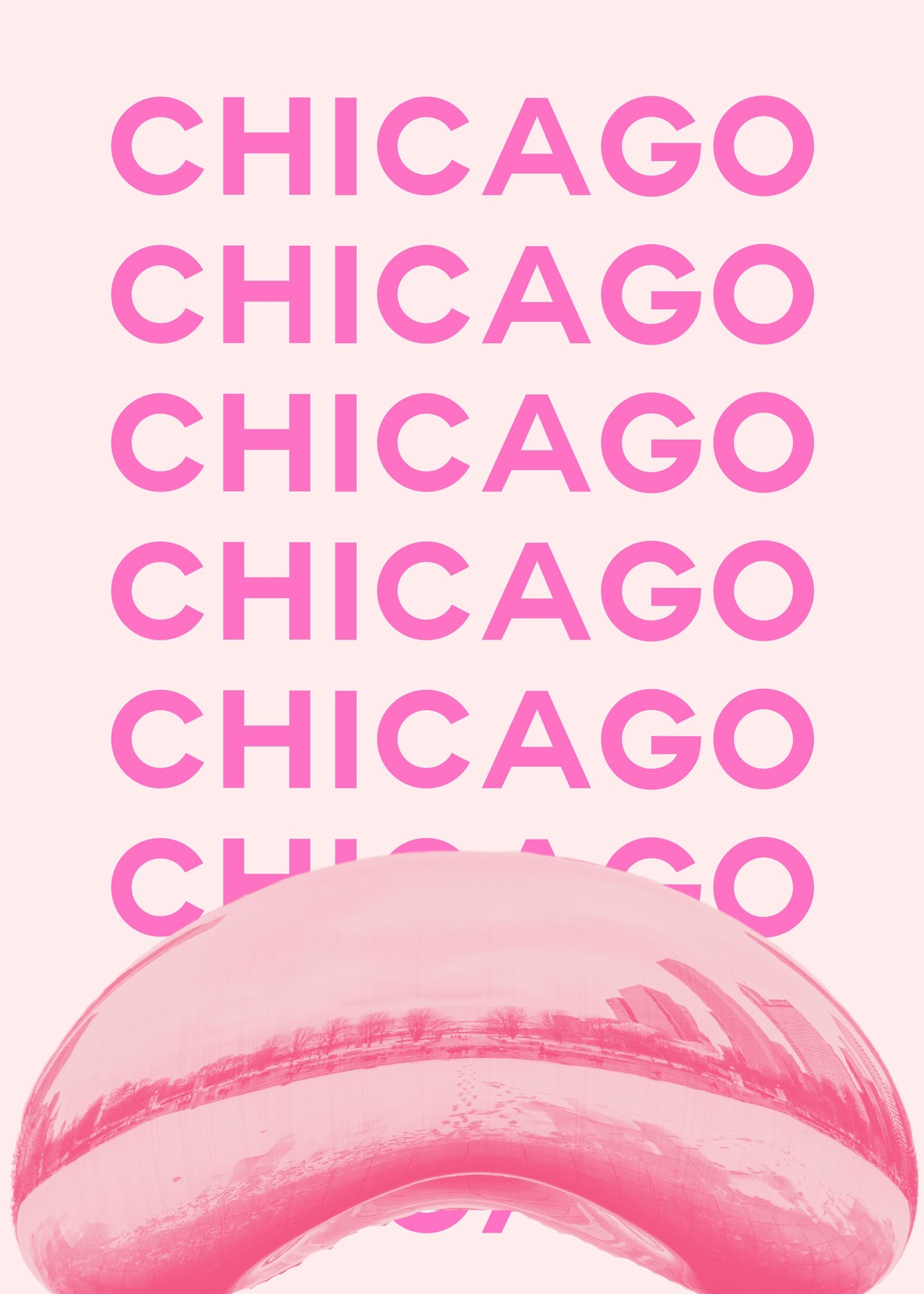 Pink Chicago Skyline Bean Wall Art