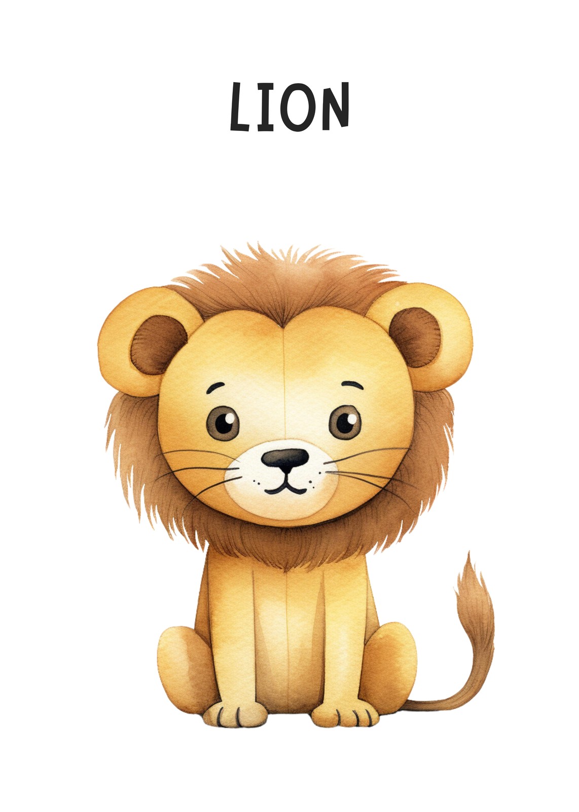 Cute Watercolor Lion Safari Nursery Wall Art