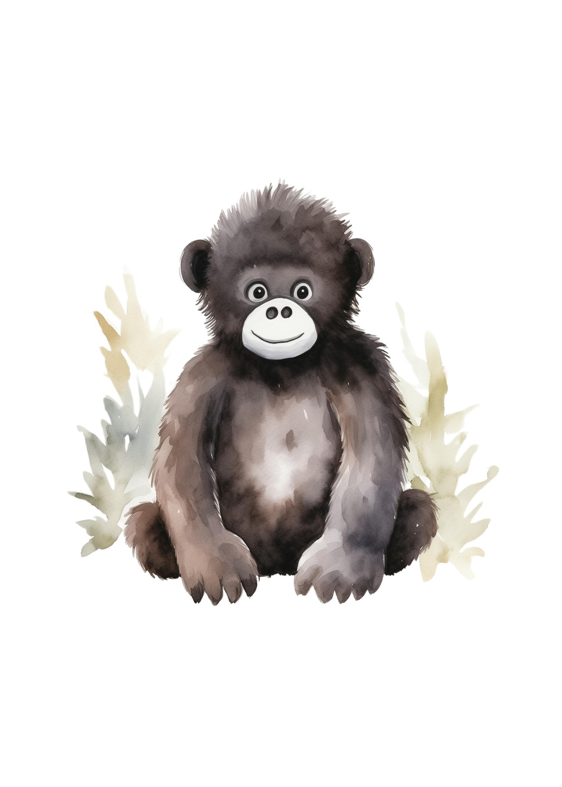 Cute Baby Gorilla Watercolor Wall Art