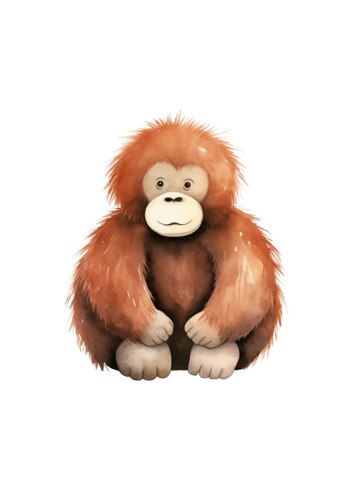 Cute Watercolor Orangutan Sitting Wall Art