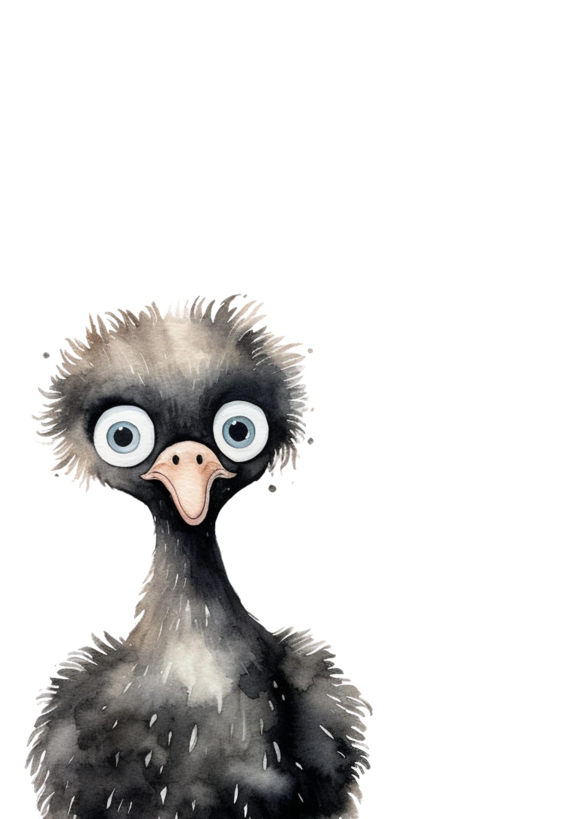 Whimsical Ostrich Watercolour Wall Art