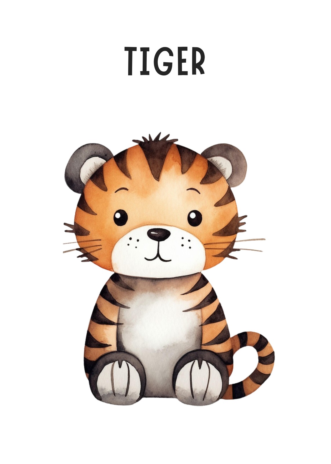 Adorable Tiger Watercolor Nursery Art Wall Art