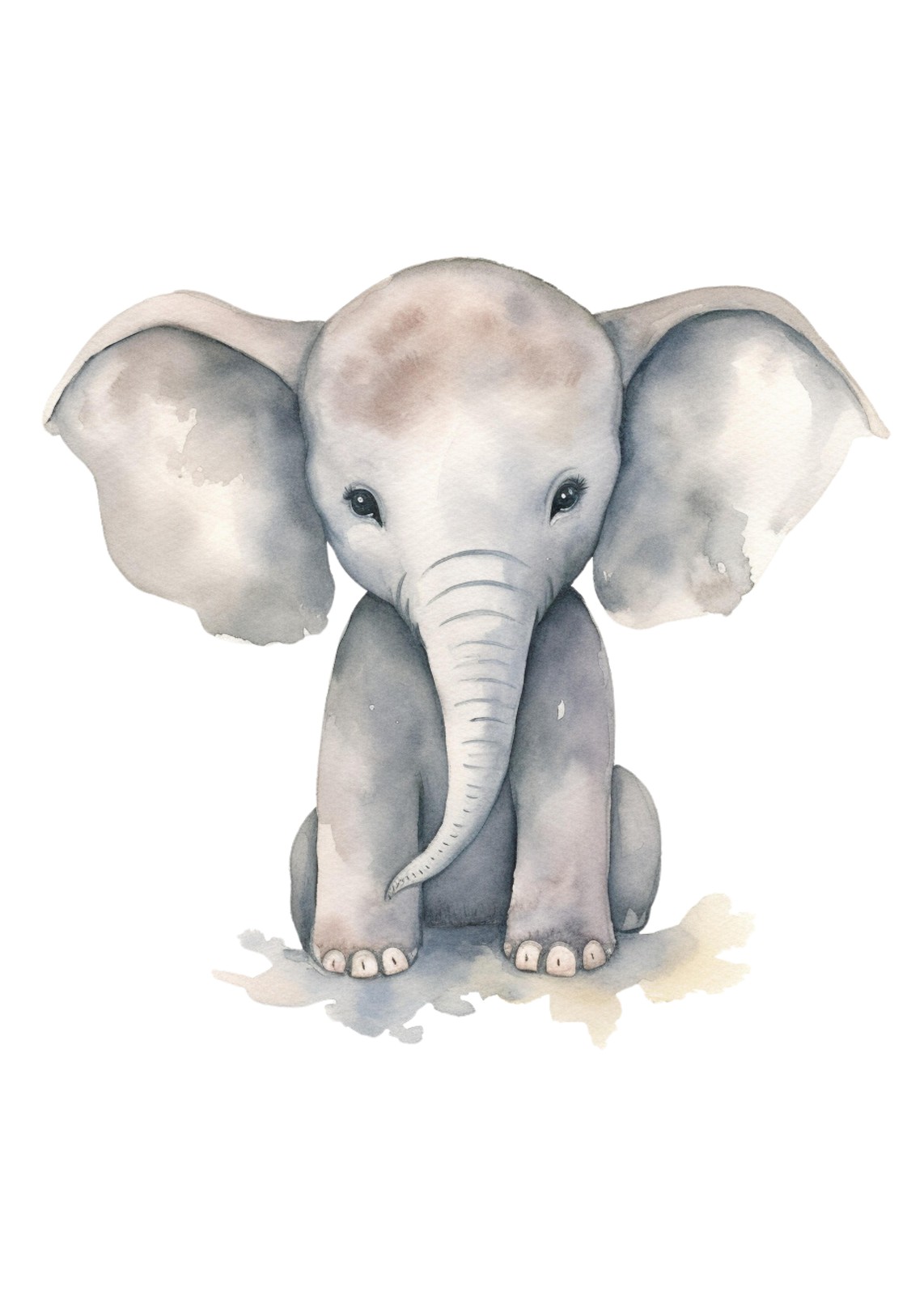 Adorable Baby Elephant Watercolor Wall Art