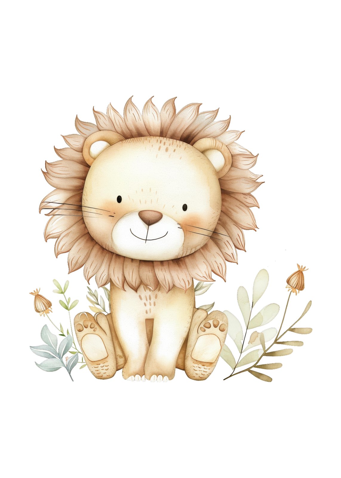 Adorable Watercolor Lion Nursery Art Wall Art