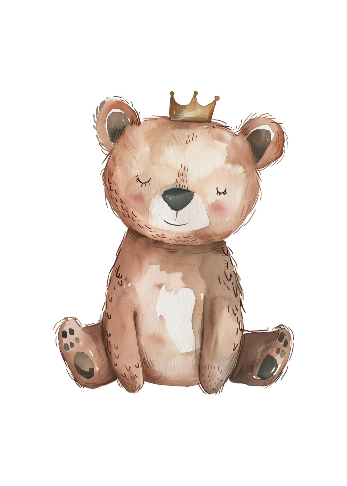 Adorable Crown Bear Watercolor Wall Art