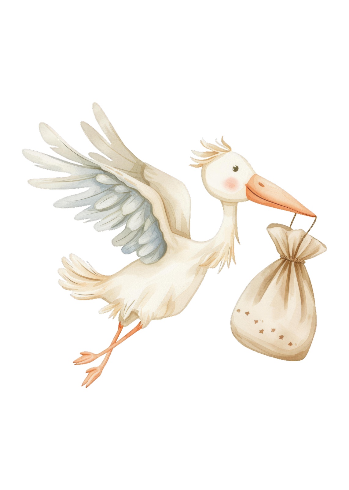 Adorable Stork Baby Delivery Watercolor Wall Art