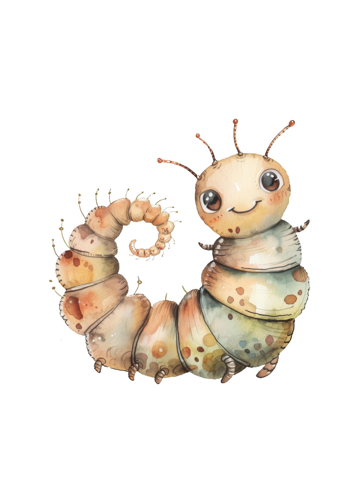 Cute Smiling Caterpillar Watercolor Wall Art