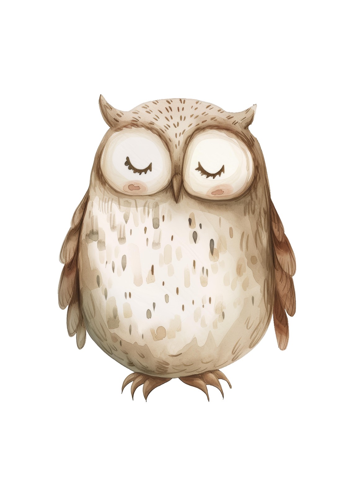 Adorable Sleeping Owl Watercolor Wall Art