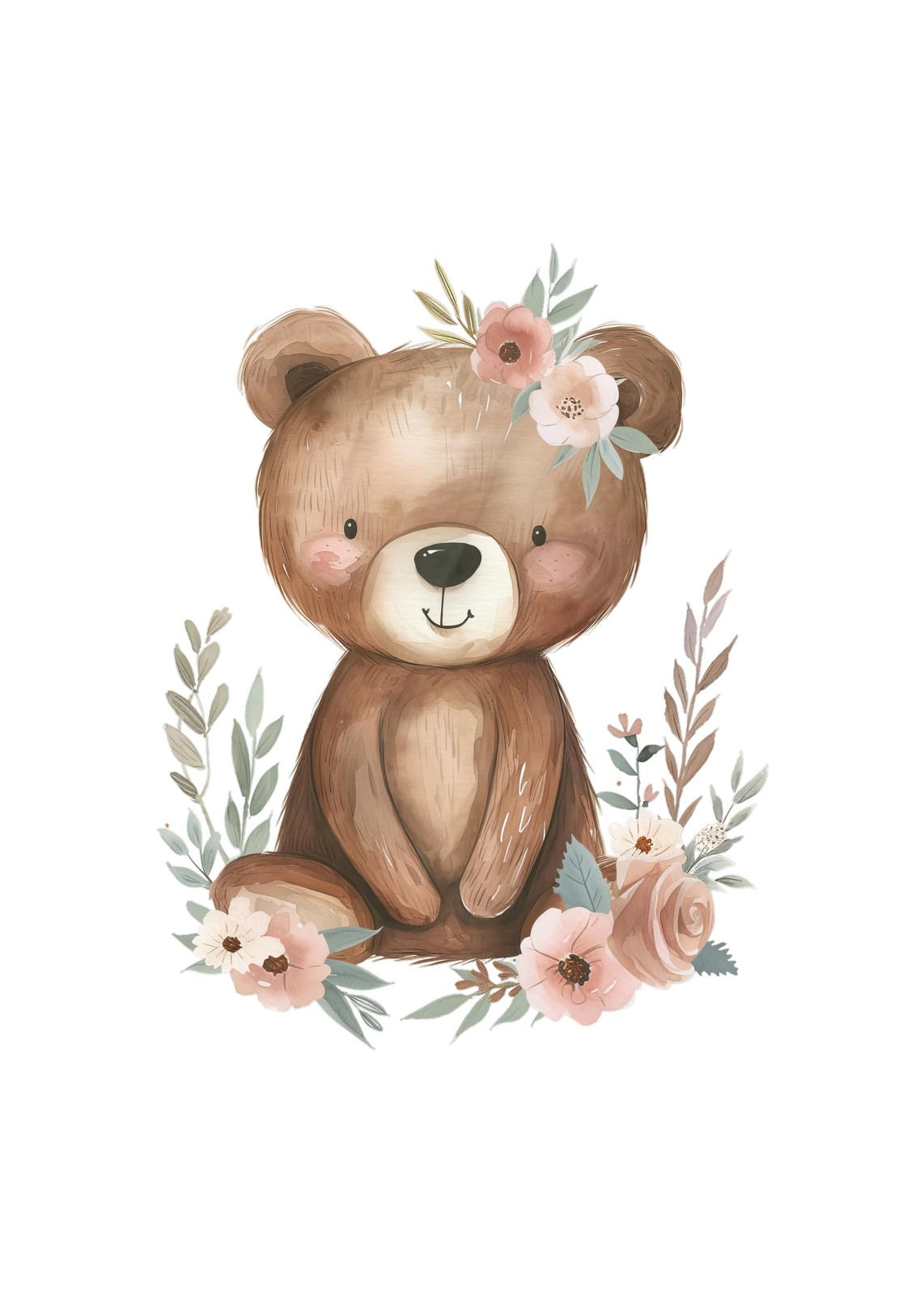 Adorable Floral Bear Nursery Art Wall Art