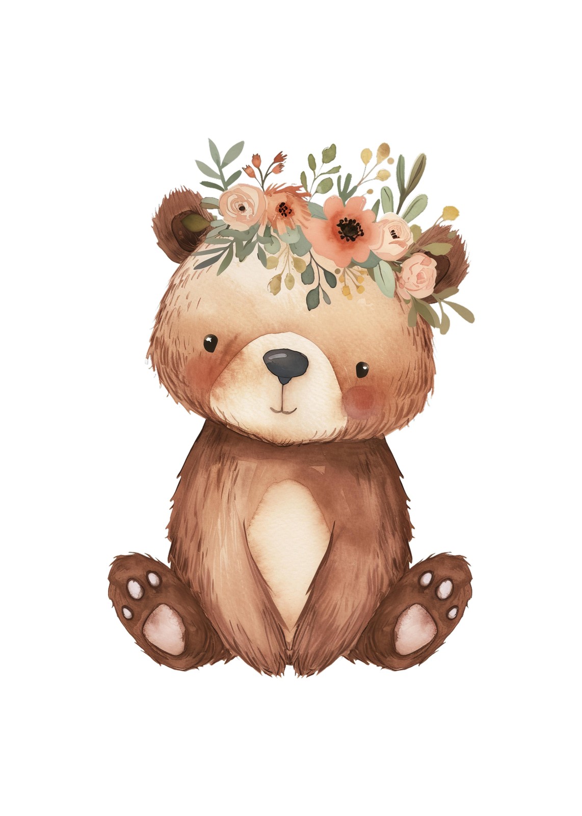 Cute Floral Bear Nursery Art Wall Art