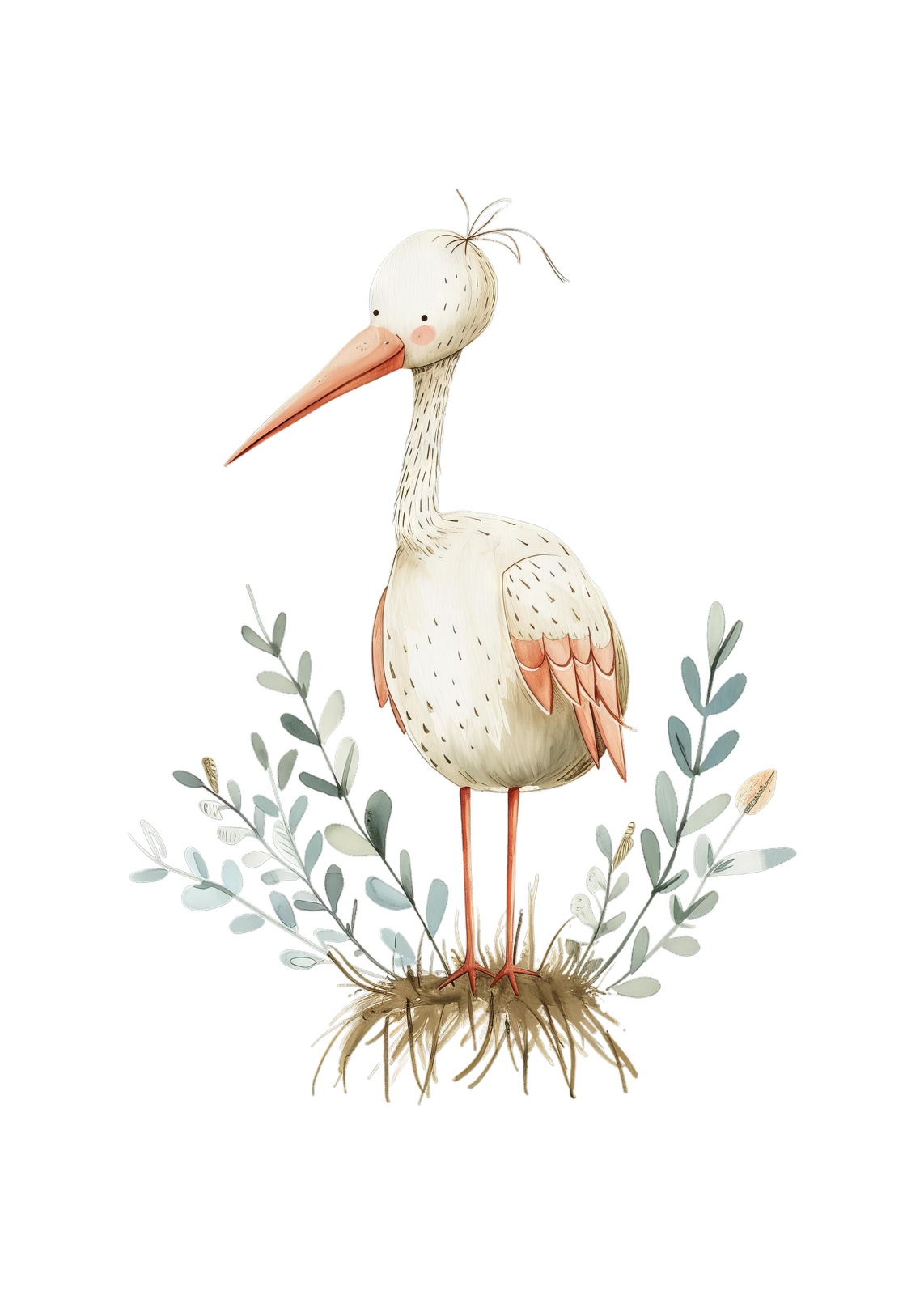 Charming Stork Watercolor Nursery Wall Art
