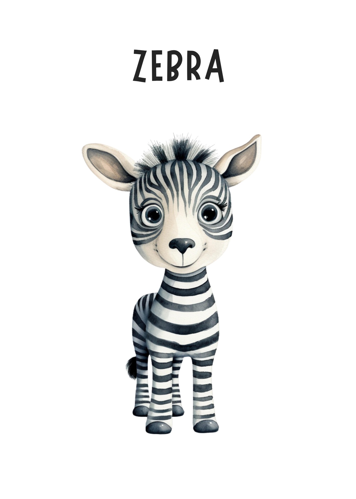 Cute Zebra Watercolor Safari Animal Wall Art