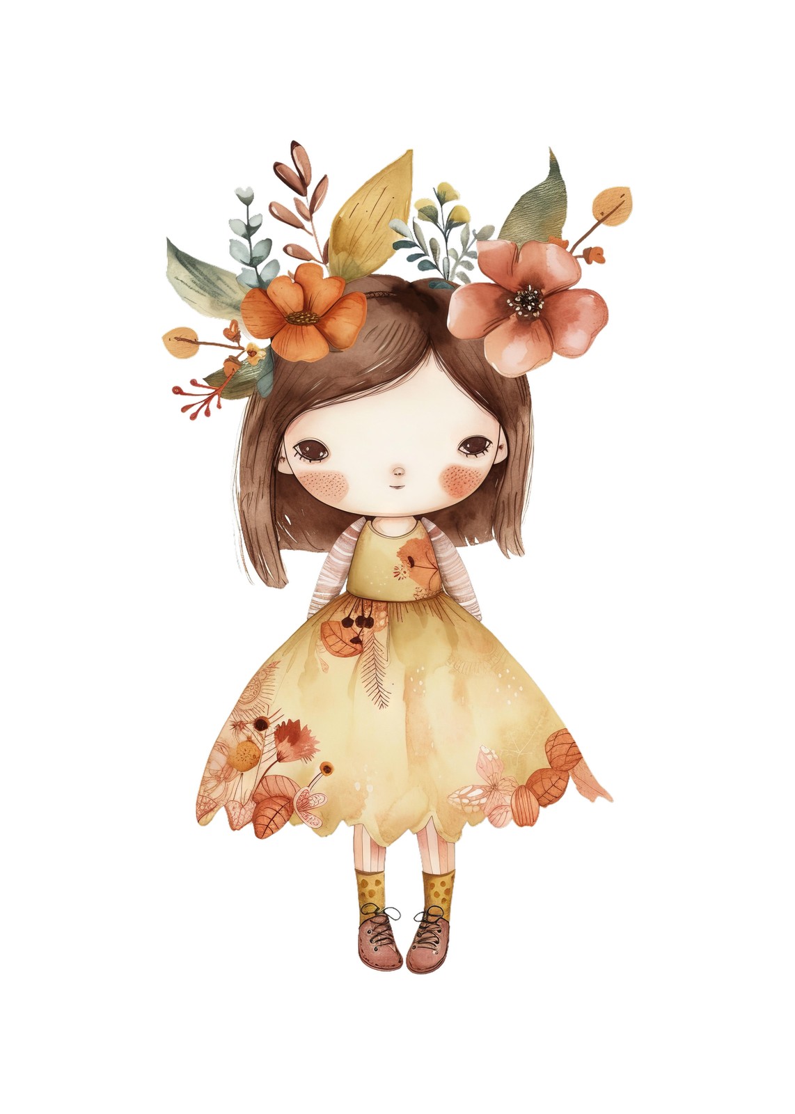 Whimsical Floral Girl Art Wall Art