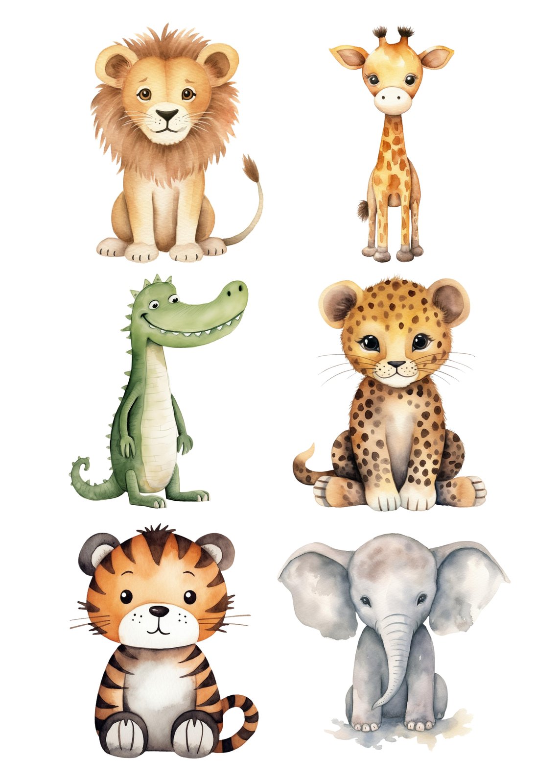 Adorable Watercolor Safari Animals Wall Art