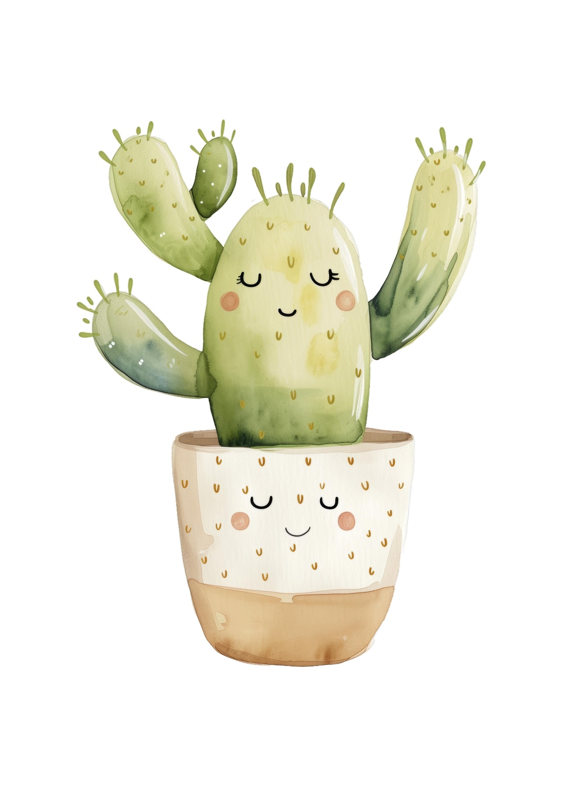 Happy Cactus Cute Watercolor Wall Art