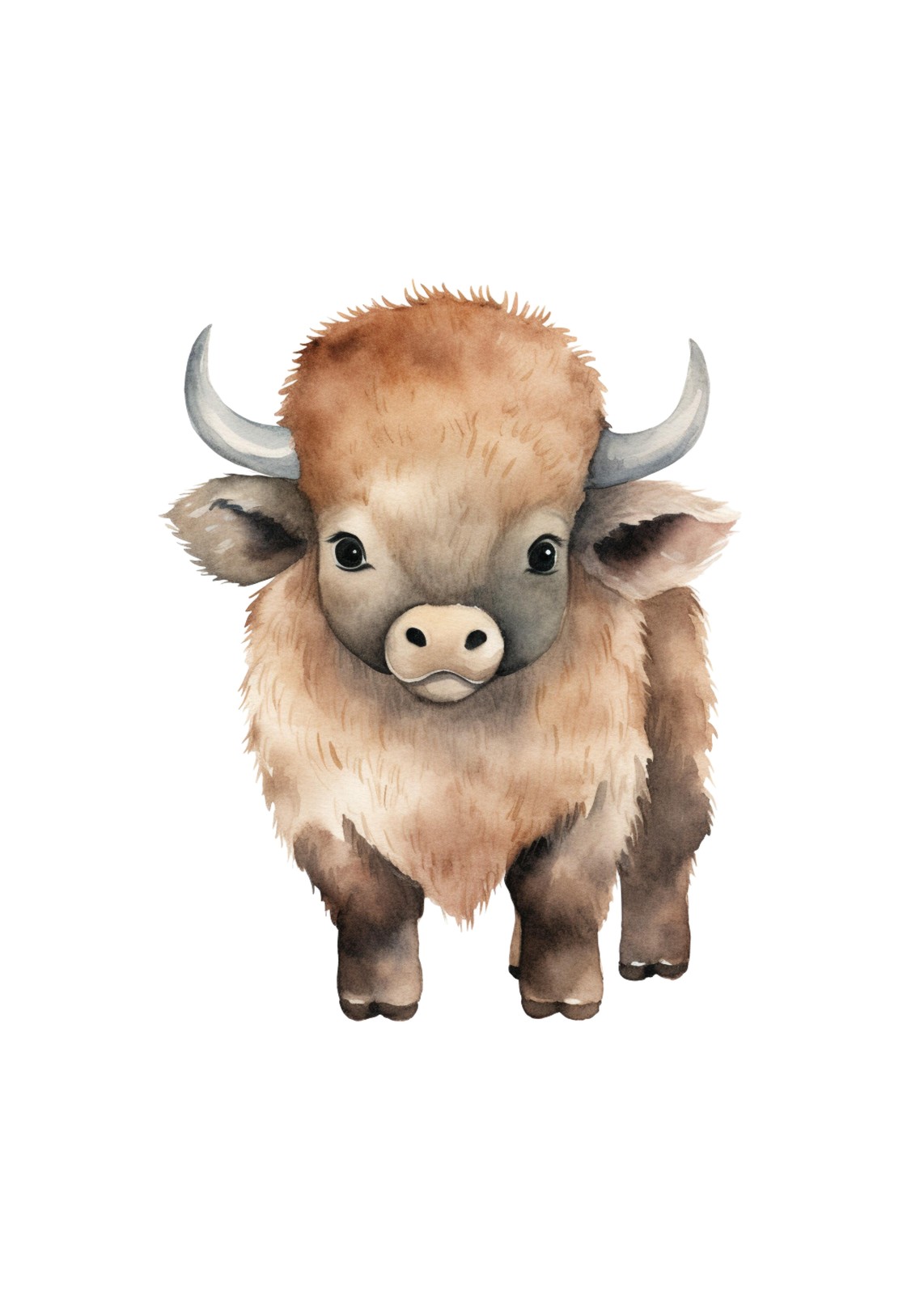 Cute Baby Bison Watercolor Nursery Wall Art