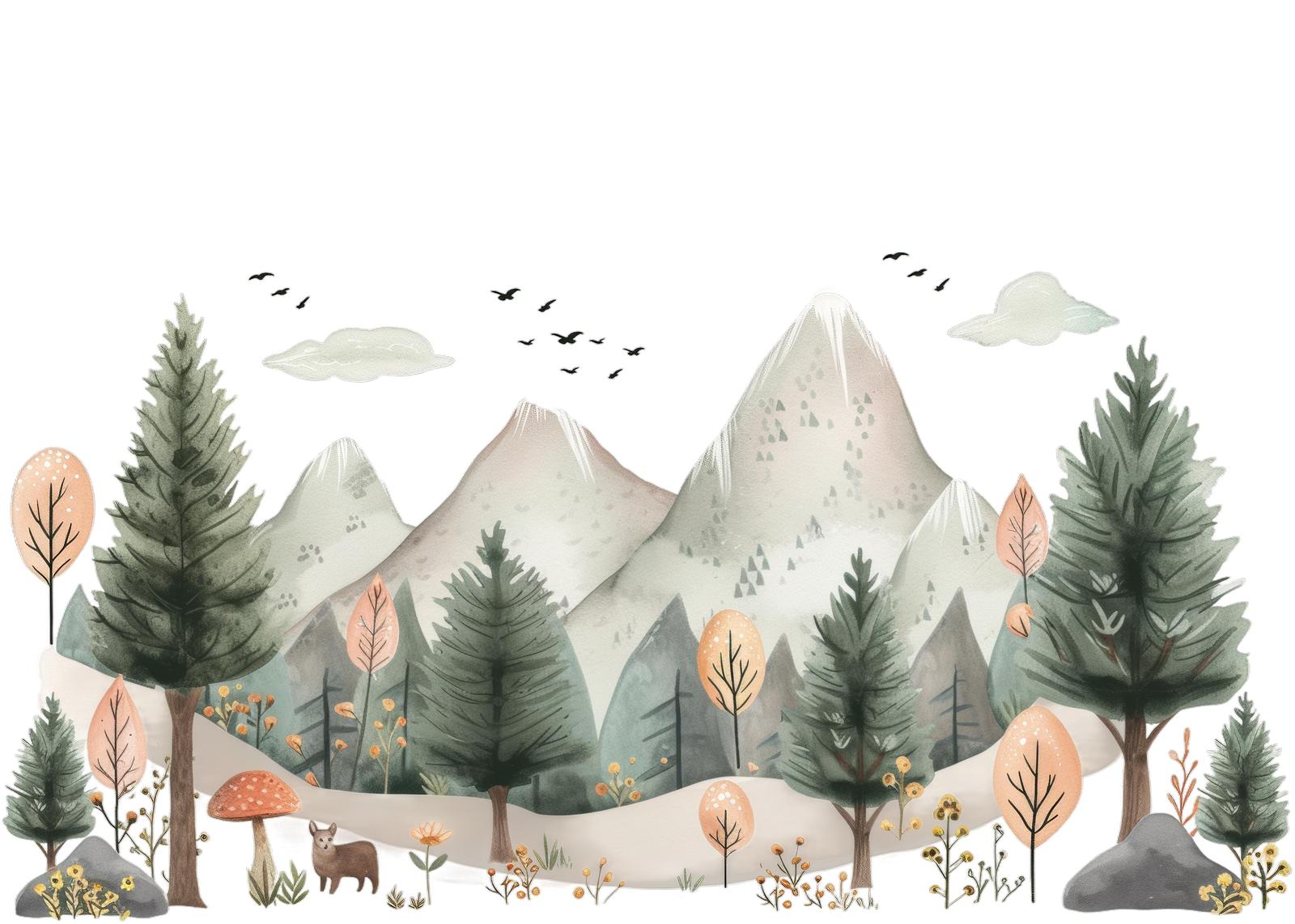 Whimsical Woodland Mountain Landscape Wall Art