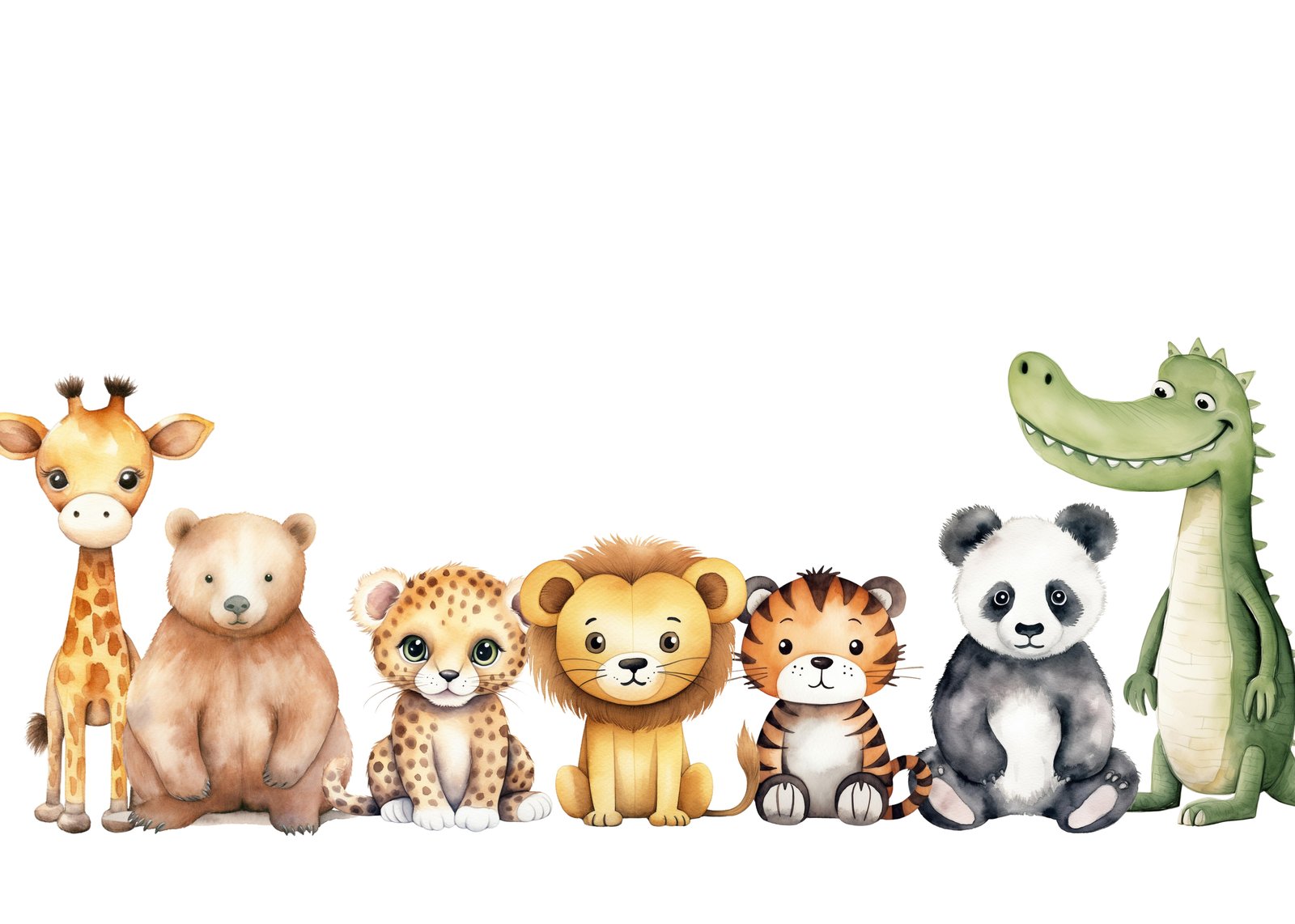 Adorable Jungle Friends Watercolor Wall Art
