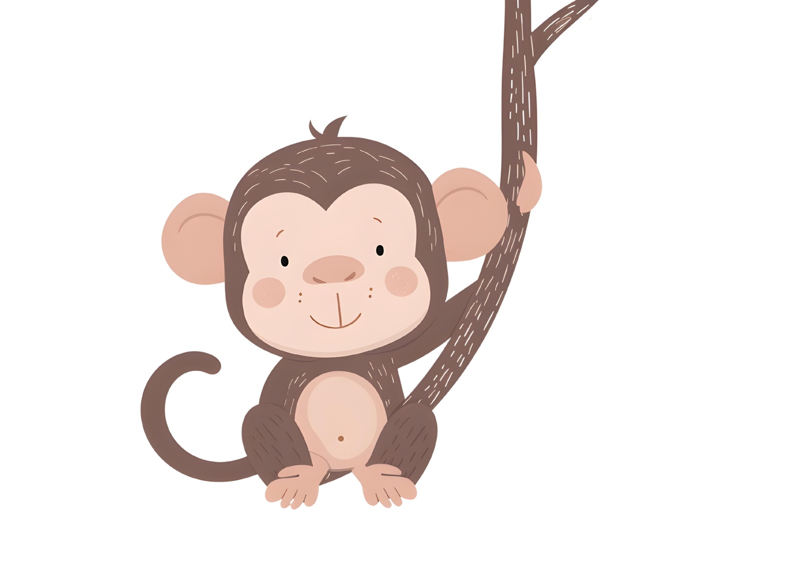Cute Monkey Swinging on Tree Branch Wall Art