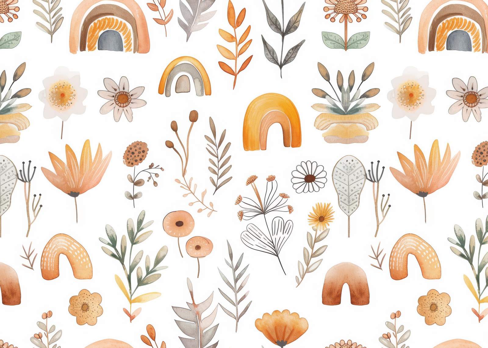 Boho Rainbow Floral Watercolor Wall Art