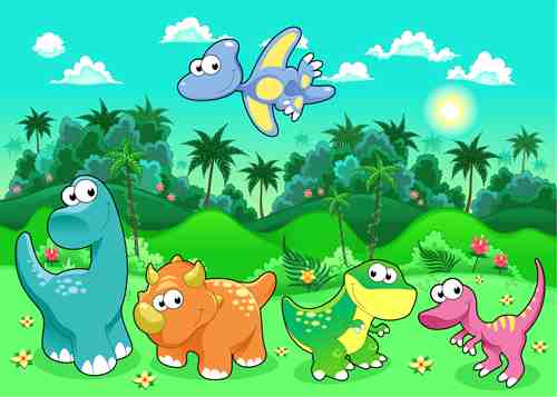 Cute Cartoon Dinosaur Jungle Adventure Wall Art