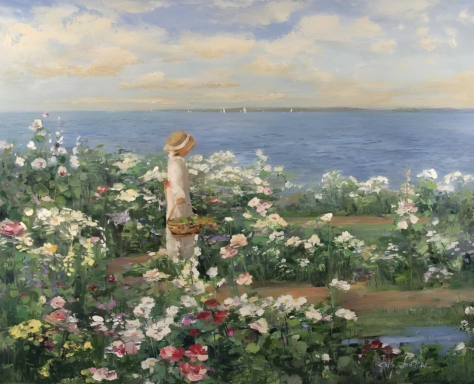 Serene Coastal Garden Landscape Wall Art