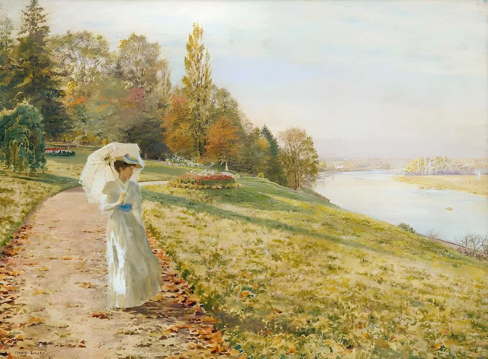 Elegant Woman Autumn Landscape Wall Art