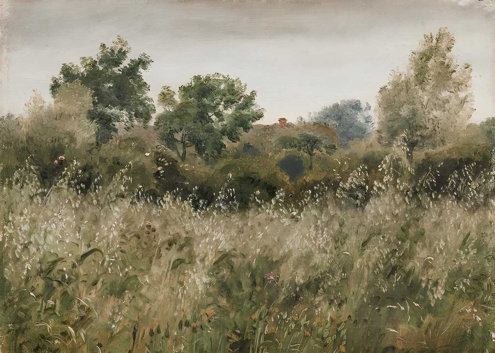 Serene Meadow Landscape Oil Painting Wall Art