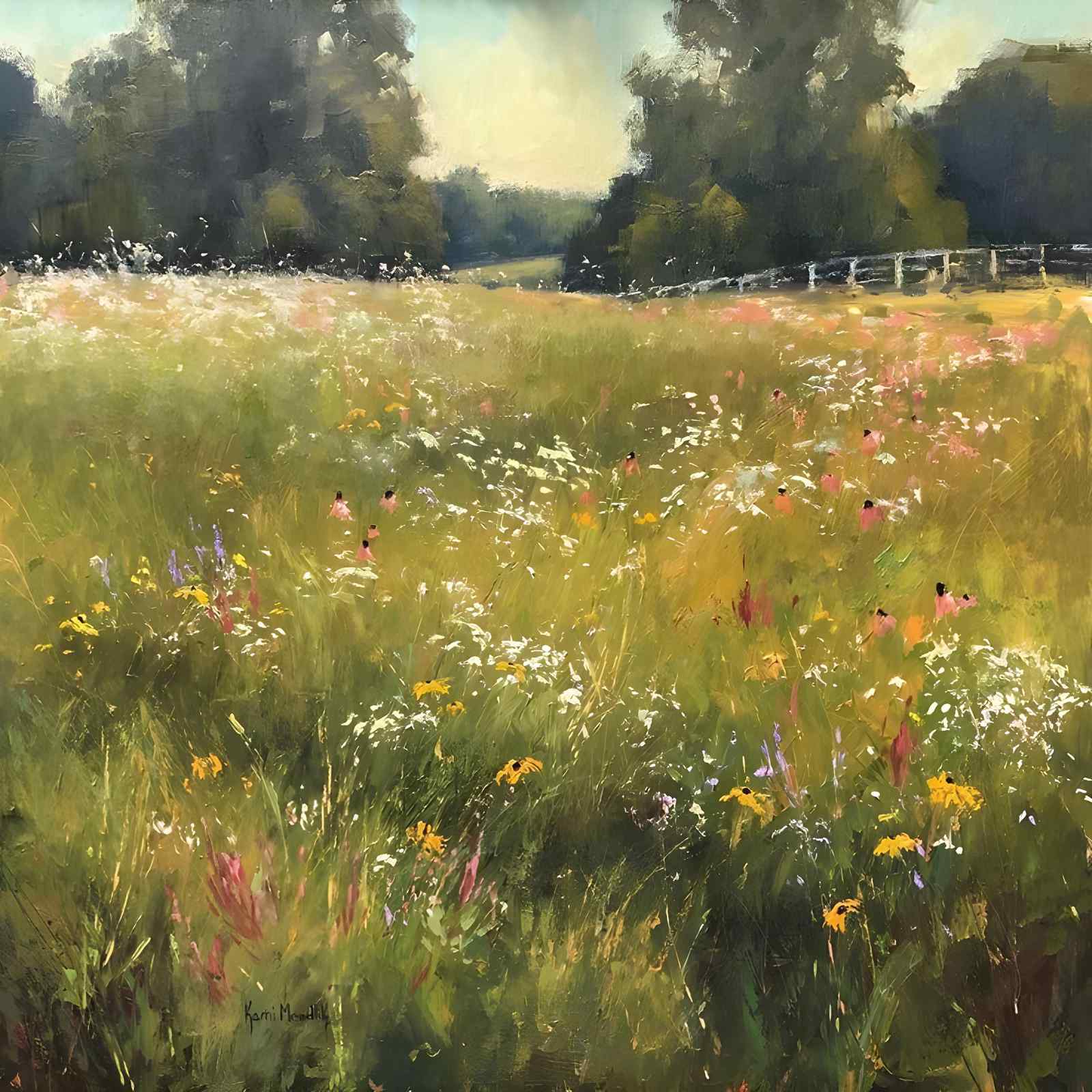 Impressionist Wildflower Meadow Landscape Wall Art