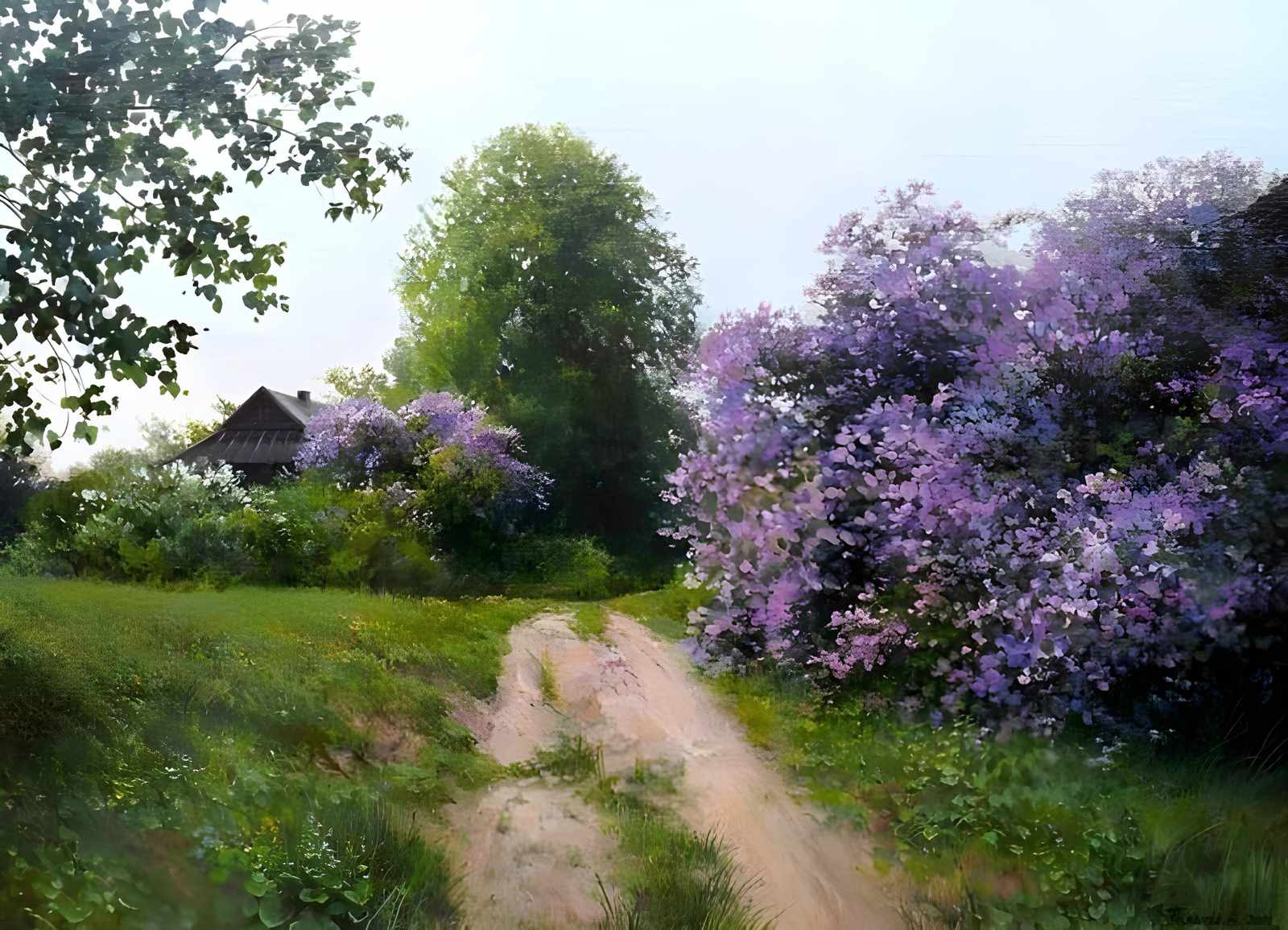 Enchanting Lilac Path Countryside Wall Art