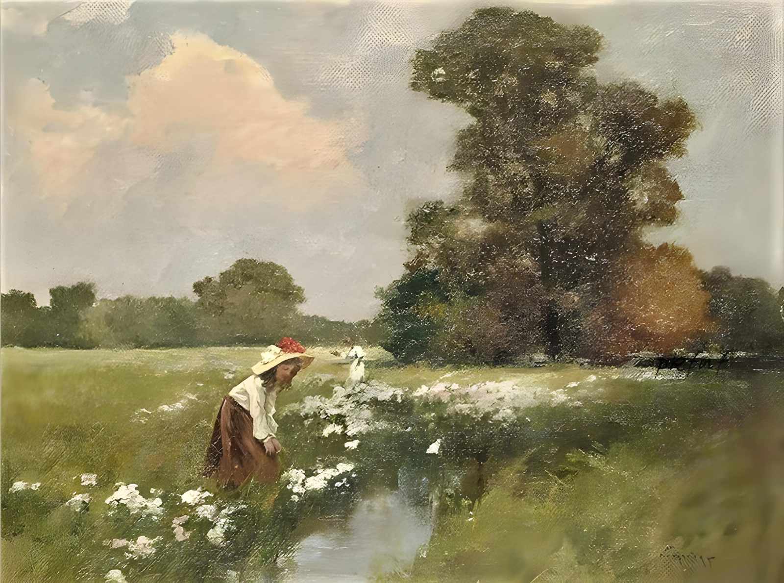 Serene Meadow Girl & Geese Wall Art