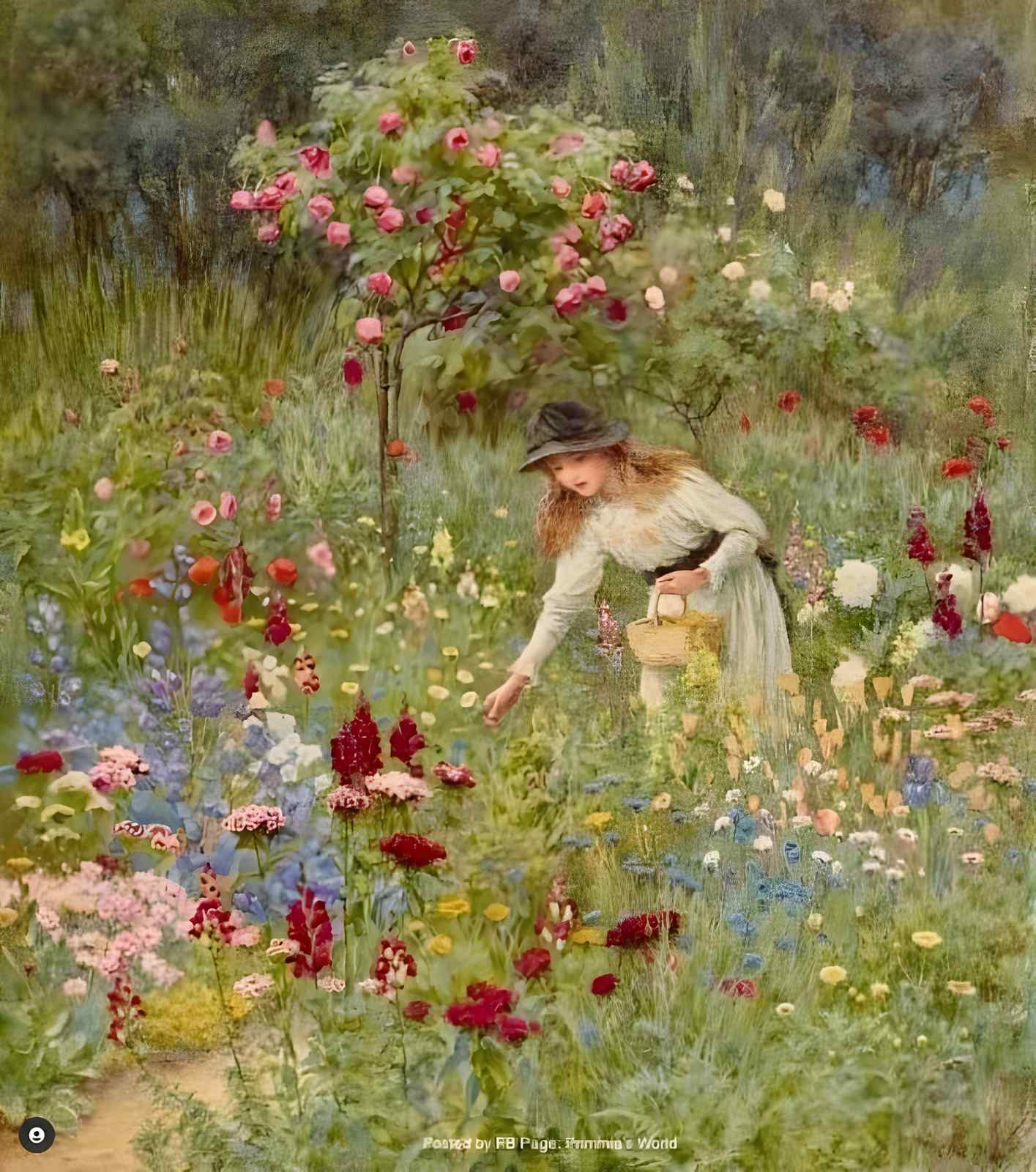 Vintage Garden Bloom Girl Wall Art
