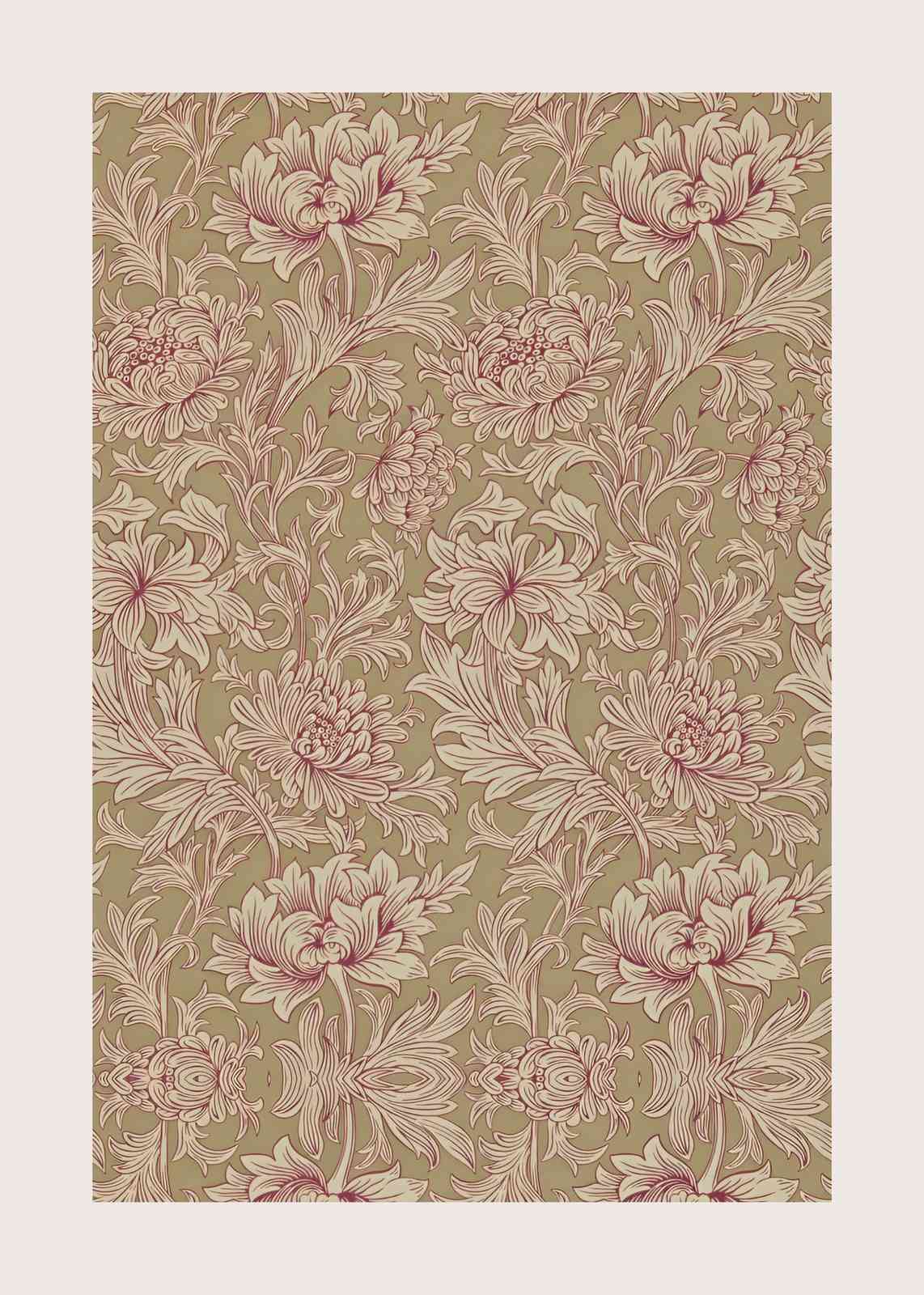 Vintage Floral Botanical Red & Gold Wall Art